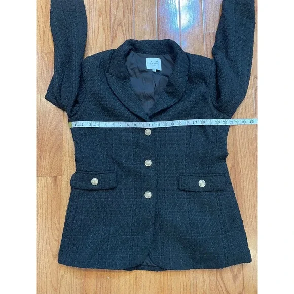 Maison d'Amélie Paris Black Tweed‎ Blazer Gold Button Classic Tailored Jacket L - Picture 4 of 11